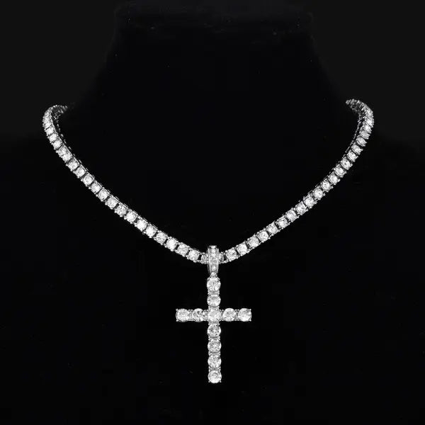 Iced Out Hip Hop Cross Zinc Alloy Necklace with Rhinestones