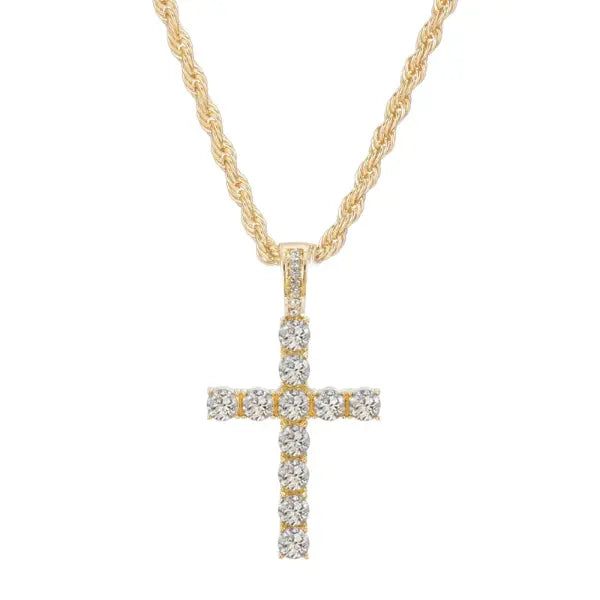 Iced Out Hip Hop Cross Zinc Alloy Necklace with Rhinestones - MB017G / 30inch(75cm)