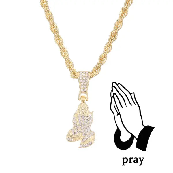 Iced Out Hip Hop Cross Zinc Alloy Necklace with Rhinestones - rope chain 1 / 30inch(75cm)