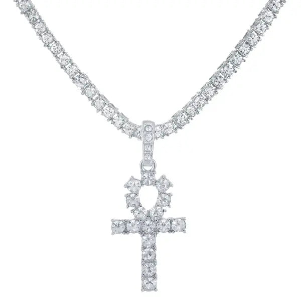 Iced Out Hip Hop Cross Zinc Alloy Necklace with Rhinestones - tennis chain / 30inch(75cm)