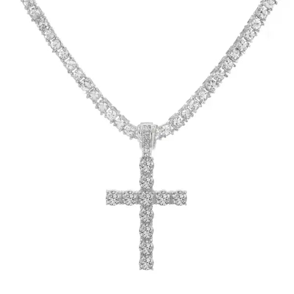 Iced Out Hip Hop Cross Zinc Alloy Necklace with Rhinestones - MB017S-TC002 / 16inch(40cm)