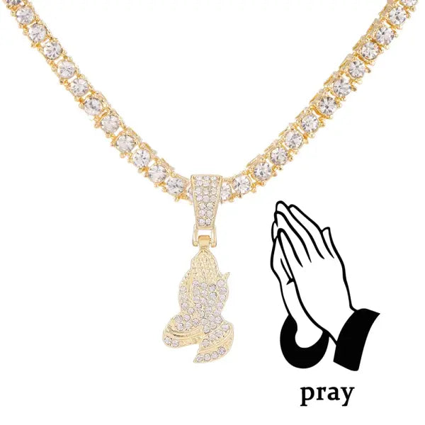 Iced Out Hip Hop Cross Zinc Alloy Necklace with Rhinestones - tennis chain 1 / 20inch(50cm)