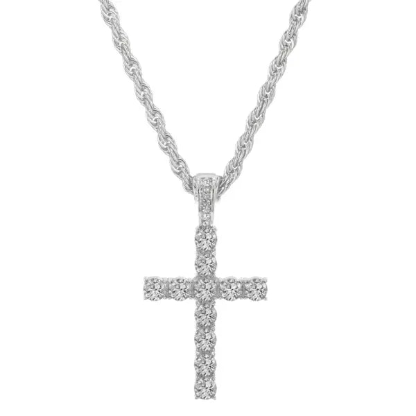 Iced Out Hip Hop Cross Zinc Alloy Necklace with Rhinestones - MB017S / 18inch(45cm)