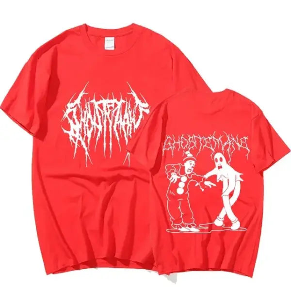 Men’s Heavy Metal Gothic Rock Graphic Tee - Oversized Y2K Hip Hop Streetwear - Unisex Grunge Summer Sport T-Shirt - Red