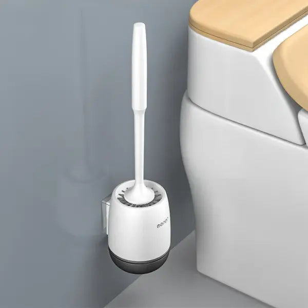 Silicone Toilet Brush & Holder: Wall-Mounted Scratch-Free Cleaner for Bathrooms - Wallmounted Black