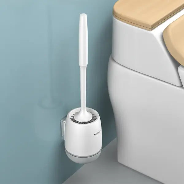 Silicone Toilet Brush & Holder: Wall-Mounted Scratch-Free Cleaner for Bathrooms - Wallmounted Gray