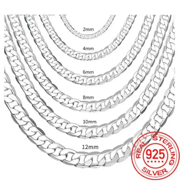 Men’s 925 Sterling Silver Face Chain Necklace – 2-12mm 40-75cm Lobster Clasp
