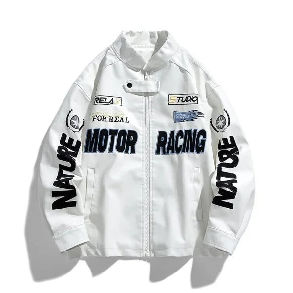 Men’s American Leather Jacket – Autumn Winter Street Pilot Motorcycle Coat Hiphop Trend - White / L
