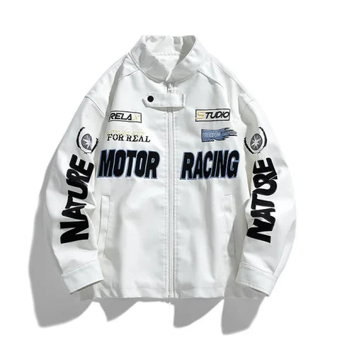 Men’s American Leather Jacket – Autumn Winter Street Pilot Motorcycle Coat Hiphop Trend - White / L