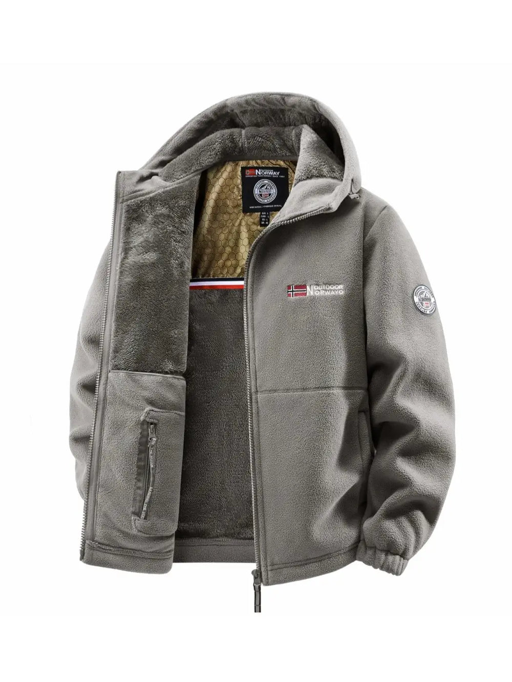 Mens Hooded Jacket Polyester Insulated Winter Warmth Outdoor Commuting - GRAY / XS