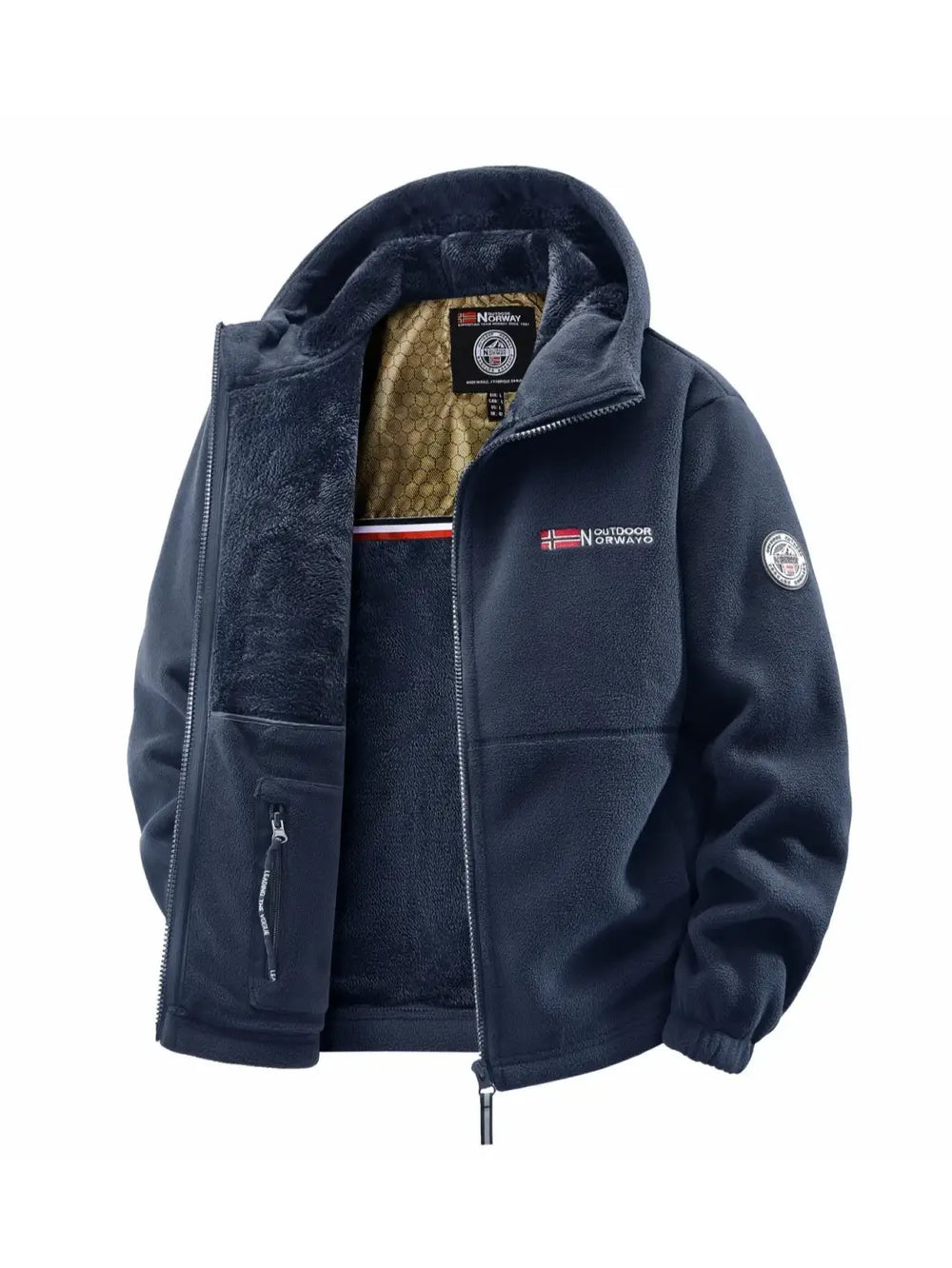 Mens Hooded Jacket Polyester Insulated Winter Warmth Outdoor Commuting - Navy Blue / XXXL