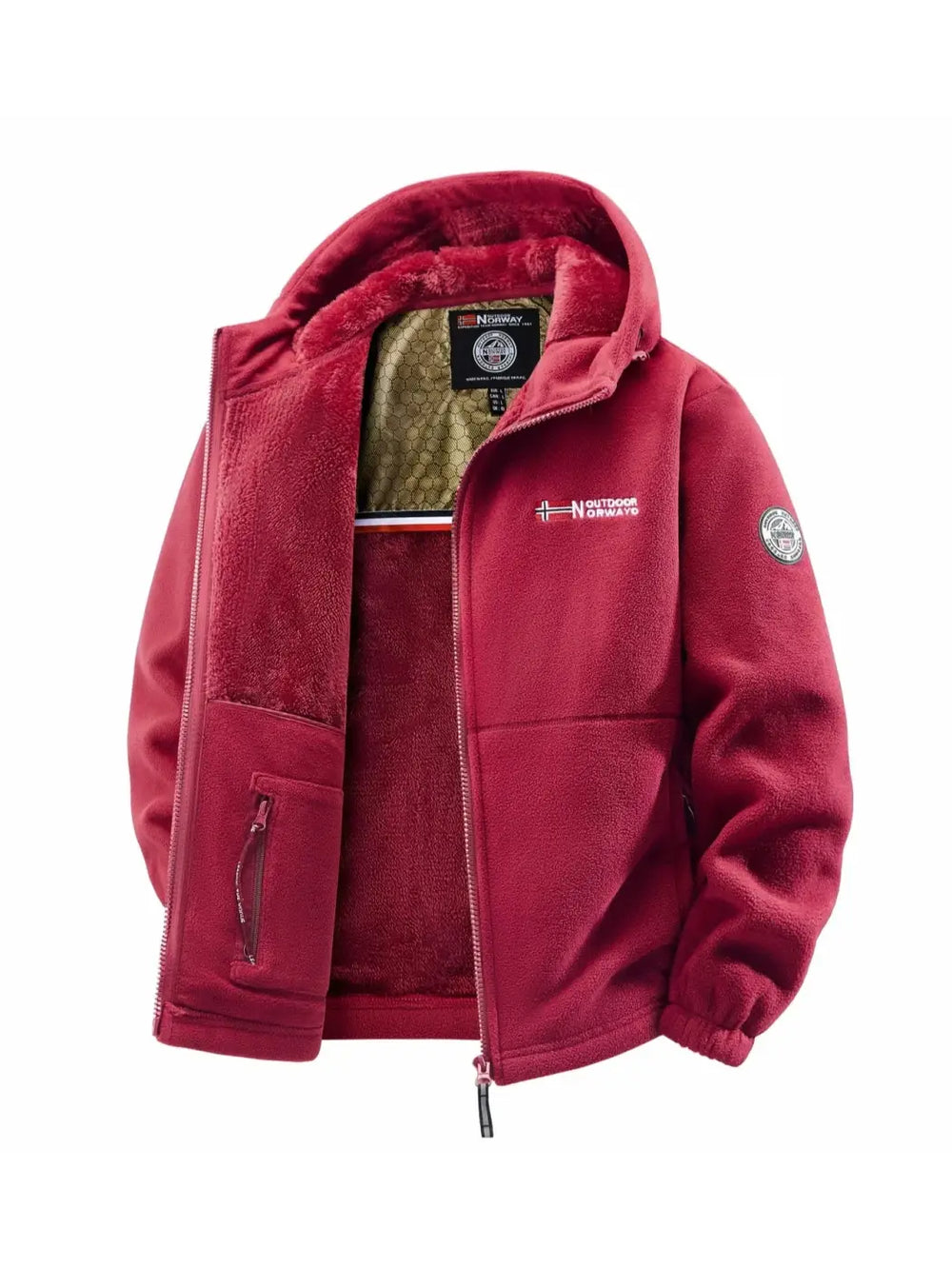 Mens Hooded Jacket Polyester Insulated Winter Warmth Outdoor Commuting - Red / XXXL