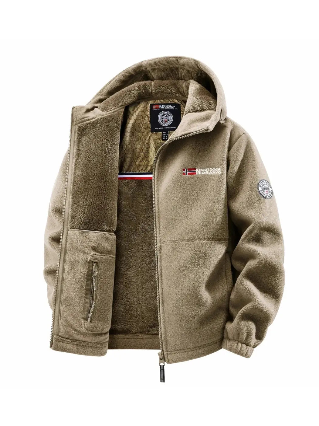 Mens Hooded Jacket Polyester Insulated Winter Warmth Outdoor Commuting - Khaki / S