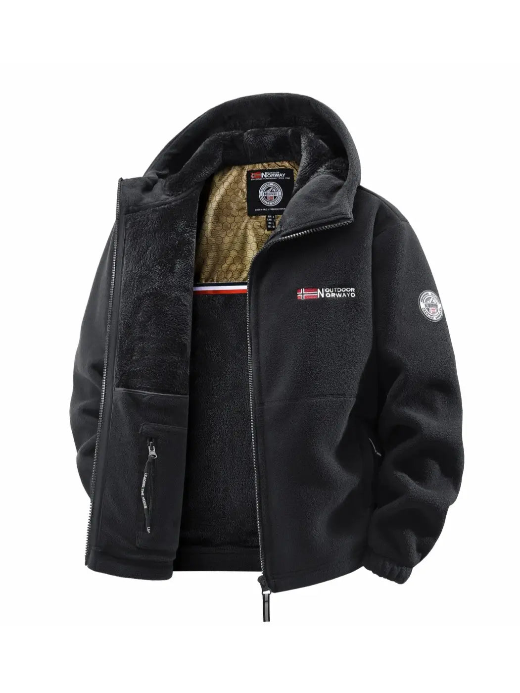 Mens Hooded Jacket Polyester Insulated Winter Warmth Outdoor Commuting - black / XL