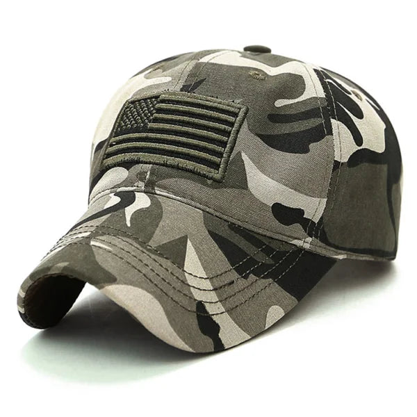 Camouflage men baseball cap with American flag patch, size 8*14cm, fits hat size 55-60cm