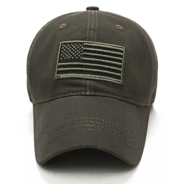 Dark green men baseball cap with embroidered American flag, size 8*14cm, fits 55-60cm head