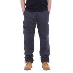 Men's Cargo Pants – 100% Cotton, Elastic Waist, Multiple Pockets for Outdoor Hiking - Himpall