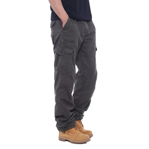 Men's Cargo Pants – 100% Cotton, Elastic Waist, Multiple Pockets for Outdoor Hiking - Himpall