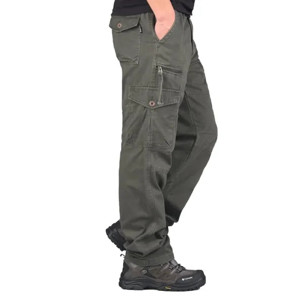 Men's Cargo Pants – 100% Cotton, Elastic Waist, Multiple Pockets for Outdoor Hiking - Himpall