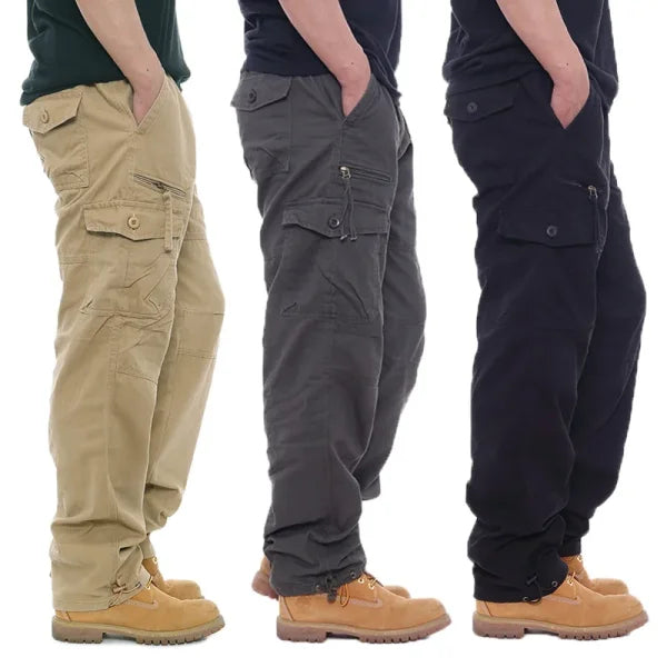Men's Cargo Pants – 100% Cotton, Elastic Waist, Multiple Pockets for Outdoor Hiking - Himpall