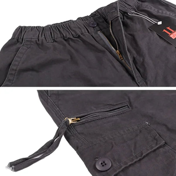 Men's Cargo Pants – 100% Cotton, Elastic Waist, Multiple Pockets for Outdoor Hiking - Himpall