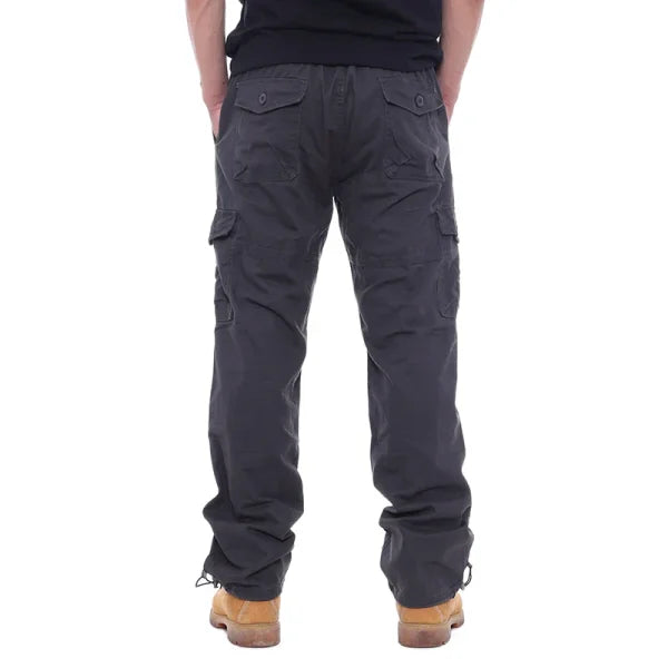 Men's Cargo Pants – 100% Cotton, Elastic Waist, Multiple Pockets for Outdoor Hiking - Himpall