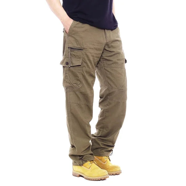 Men's Cargo Pants – 100% Cotton, Elastic Waist, Multiple Pockets for Outdoor Hiking - Himpall