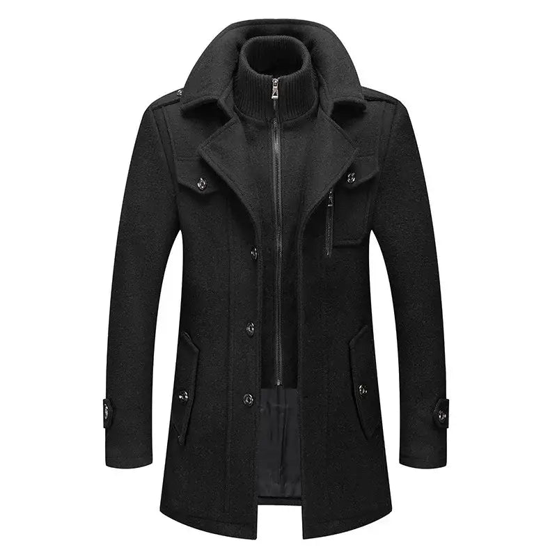 Double Collar Woolen Overcoat Autumn Winter Warmth - black / M