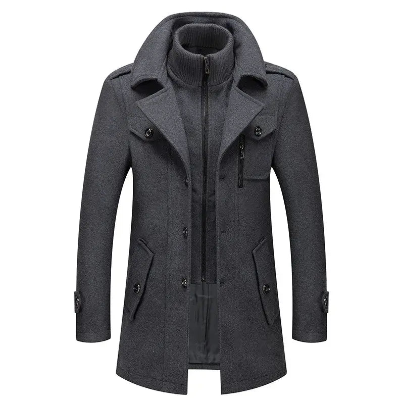 Double Collar Woolen Overcoat Autumn Winter Warmth - GRAY / L