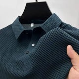 Men’s Casual Solid Color Polo Shirt Breathable Short Sleeve Summer Top - Blue / 4XL
