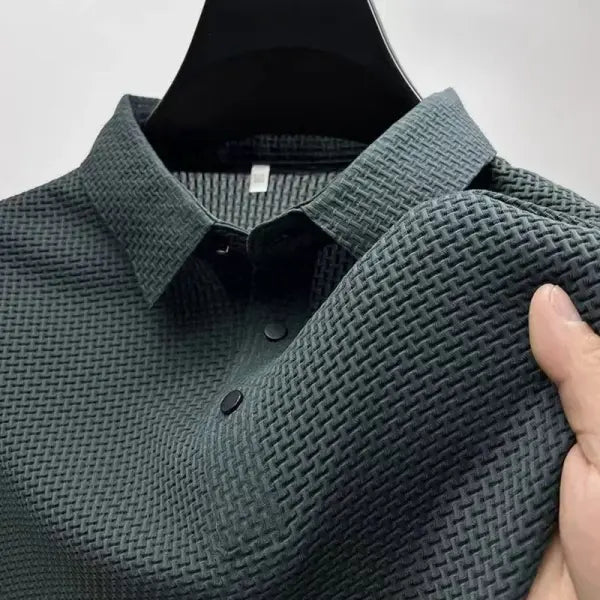 Men’s Casual Solid Color Polo Shirt Breathable Short Sleeve Summer Top - green / L