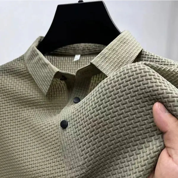 Men’s Casual Solid Color Polo Shirt Breathable Short Sleeve Summer Top - Khaki / XXL