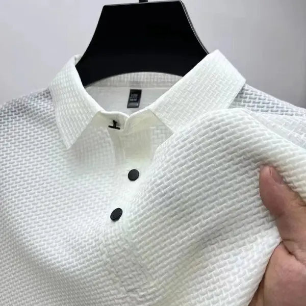 Men’s Casual Solid Color Polo Shirt Breathable Short Sleeve Summer Top - WHITE / 4XL