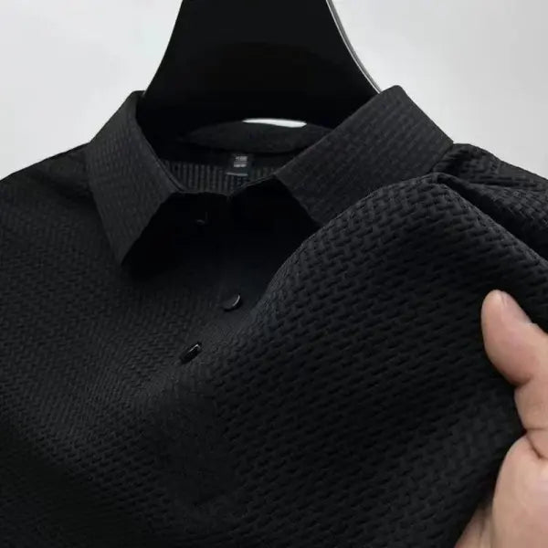 Men’s Casual Solid Color Polo Shirt Breathable Short Sleeve Summer Top - black / XXL