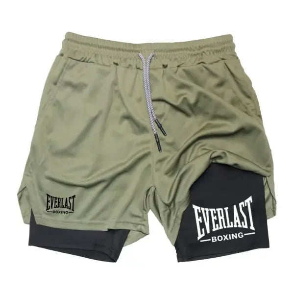 Men’s compression gym shorts EVERLAST printed sports pants double layered quick drying basketball muscle fitness RL0365
