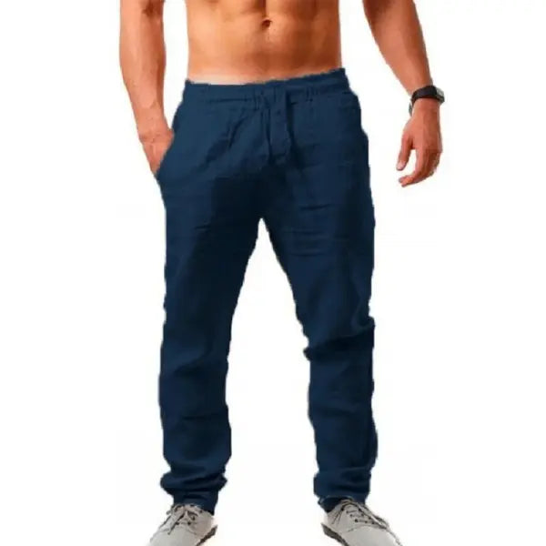 Men’s Cotton Linen Pants Male Autumn New Breathable Solid Color Linen Trousers Fitness Streetwear S-3XL - Navy / L