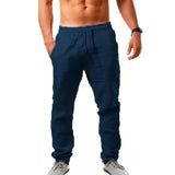 Men’s Cotton Linen Pants Male Autumn New Breathable Solid Color Linen Trousers Fitness Streetwear S-3XL - Navy / L