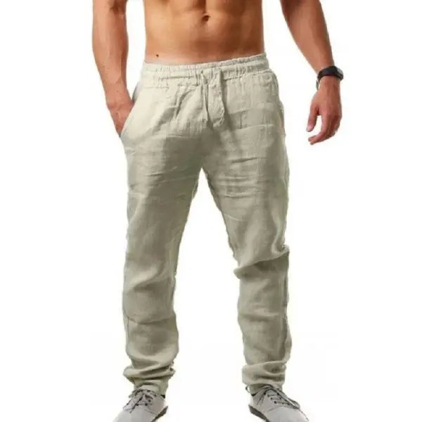 Men’s Cotton Linen Pants Male Autumn New Breathable Solid Color Linen Trousers Fitness Streetwear S-3XL - Light Khaki