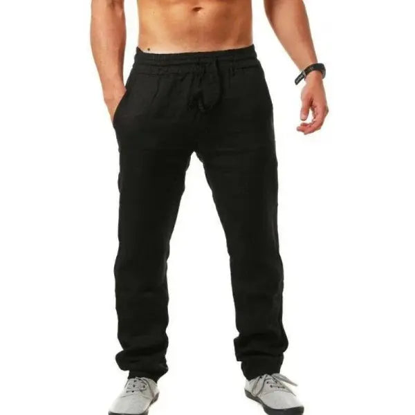 Men’s Cotton Linen Pants Male Autumn New Breathable Solid Color Linen Trousers Fitness Streetwear S-3XL - black / S