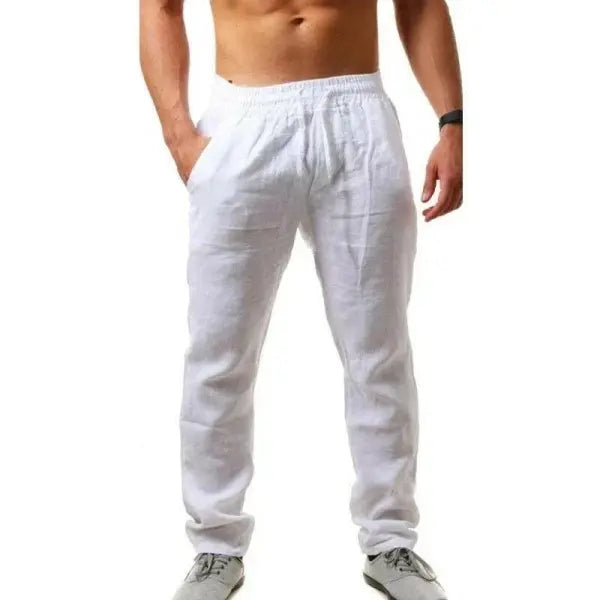 Men’s Cotton Linen Pants Male Autumn New Breathable Solid Color Linen Trousers Fitness Streetwear S-3XL - WHITE / L