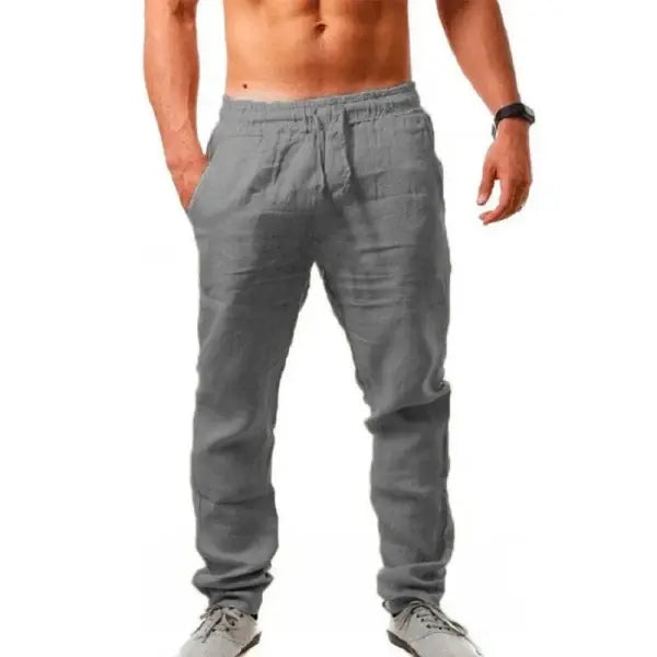 Men’s Cotton Linen Pants Male Autumn New Breathable Solid Color Linen Trousers Fitness Streetwear S-3XL - GRAY / S