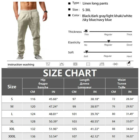 Men’s Cotton Linen Summer Pants - Breathable Casual Trousers