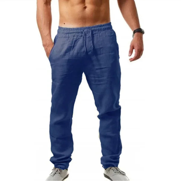 Men’s Cotton Linen Summer Pants - Breathable Casual Trousers - dark blue / S