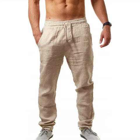 Men’s Cotton Linen Summer Pants - Breathable Casual Trousers - Khaki / L