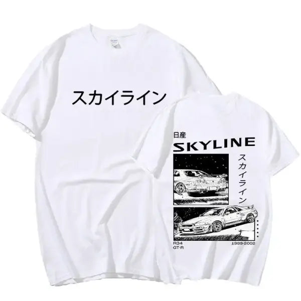 Men’s JDM Anime Graphic Tee - AE86 Initial D & R34 Skyline GTR - Oversized 100% Cotton Drift Streetwear - CTST920NHY368
