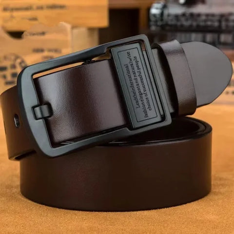 Men’s Cowhide Leather Belt – Luxury Brand Casual Business Strap with Metal Alloy Pin Buckle for Jeans