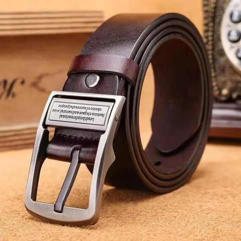 Men’s Cowhide Leather Belt – Luxury Brand Casual Business Strap with Metal Alloy Pin Buckle for Jeans - YK-coffee