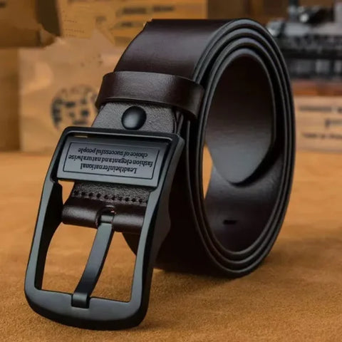 Men’s Cowhide Leather Belt – Luxury Brand Casual Business Strap with Metal Alloy Pin Buckle for Jeans