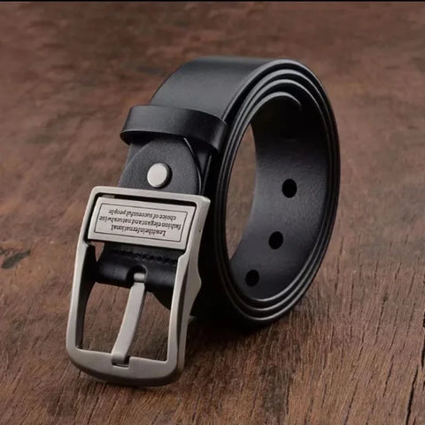 Men’s Cowhide Leather Belt – Luxury Brand Casual Business Strap with Metal Alloy Pin Buckle for Jeans - YK-black / 125cm