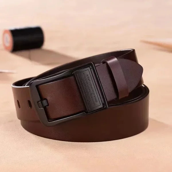 Men’s Cowhide Leather Belt – Luxury Brand Casual Business Strap with Metal Alloy Pin Buckle for Jeans
